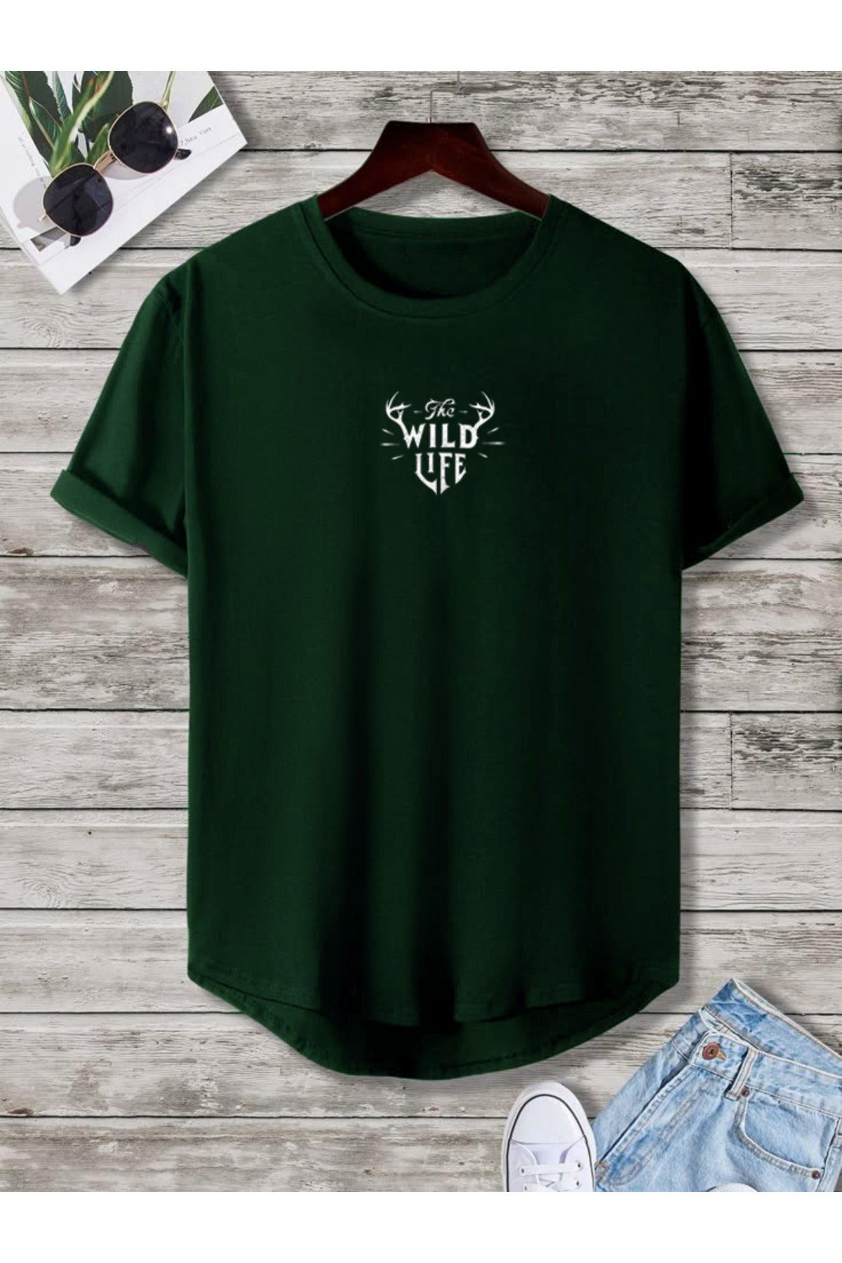 THE WILD LIFE Oval Etek Pamuklu Yazlık Unisex Tshirt Karışık Baskılı