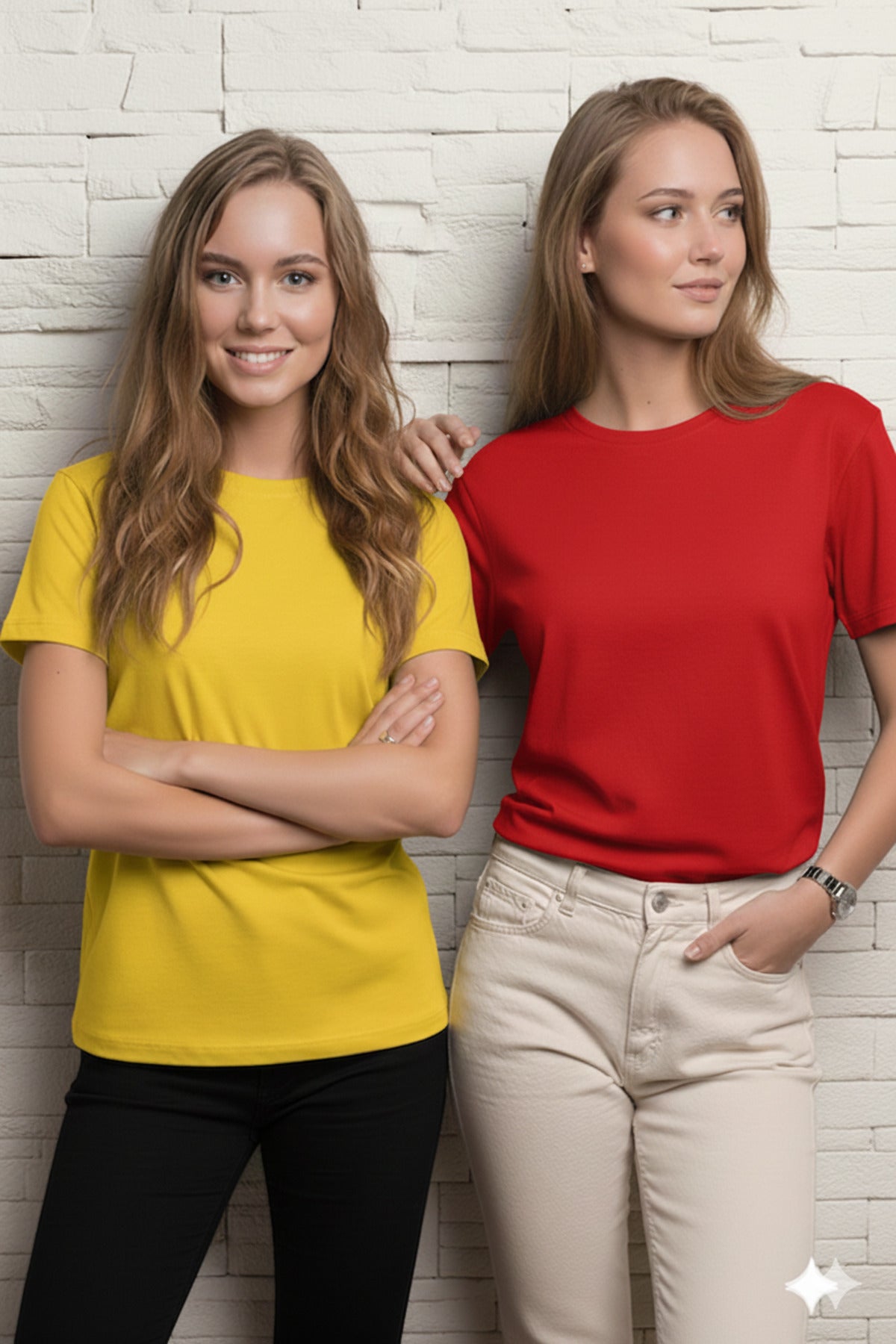 2'li Paket Kadın Regular Kalıp Pamuklu Bisiklet Yaka Basic T-Shirt