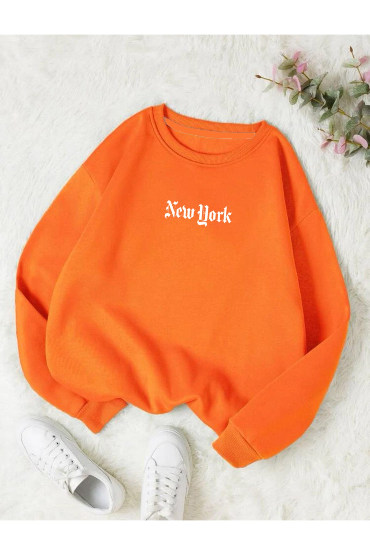 NEW YORK SLOGAN Baskılı Bisiklet Yaka OVERSIZE Sweatshirt