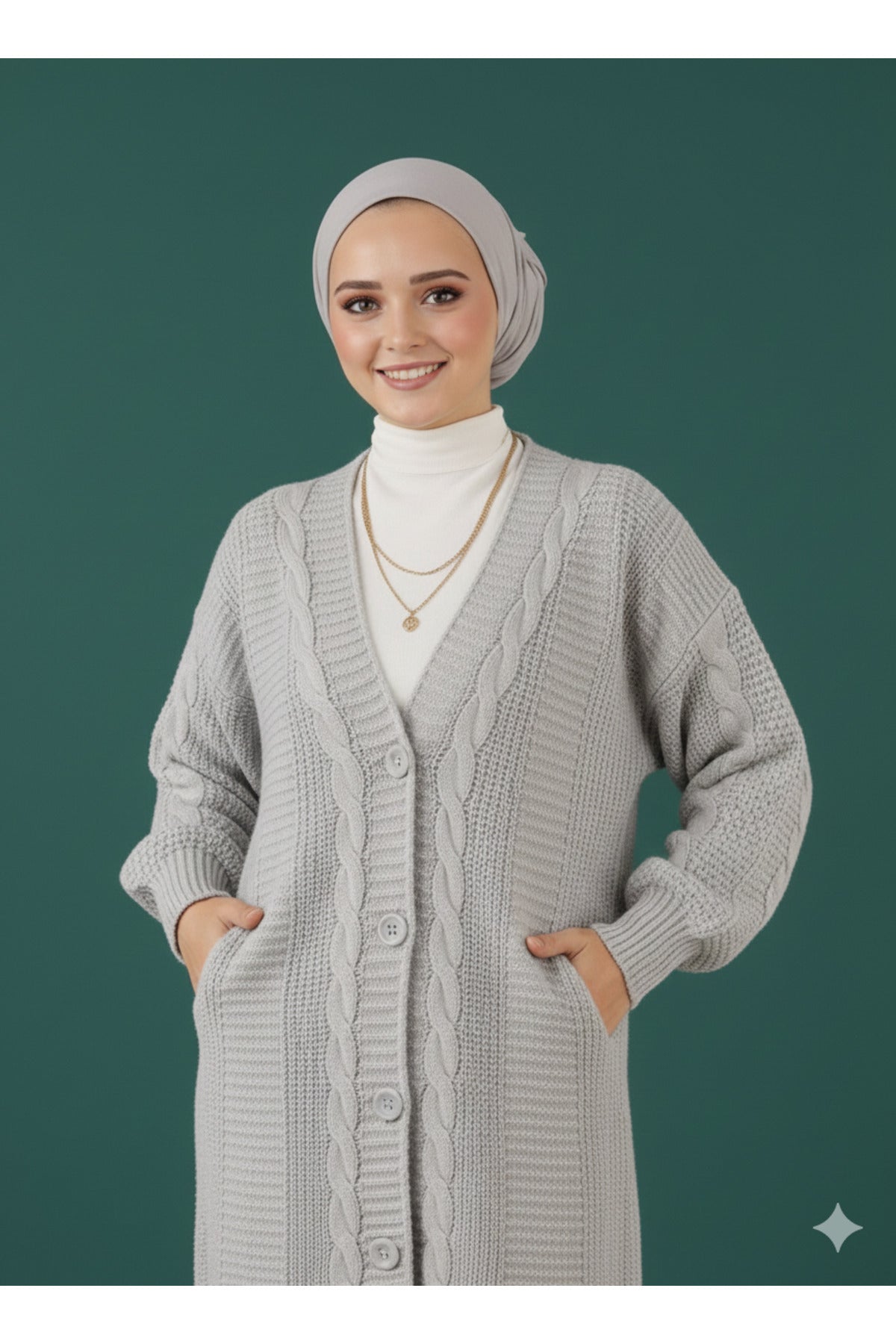 Tesettür Uzun Hırka Soft Düğmeli Pamuklu