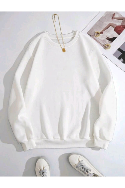 Düz Baskısız Giy Çık Oversize Kalıp Bisiklet Yaka Sweatshirt