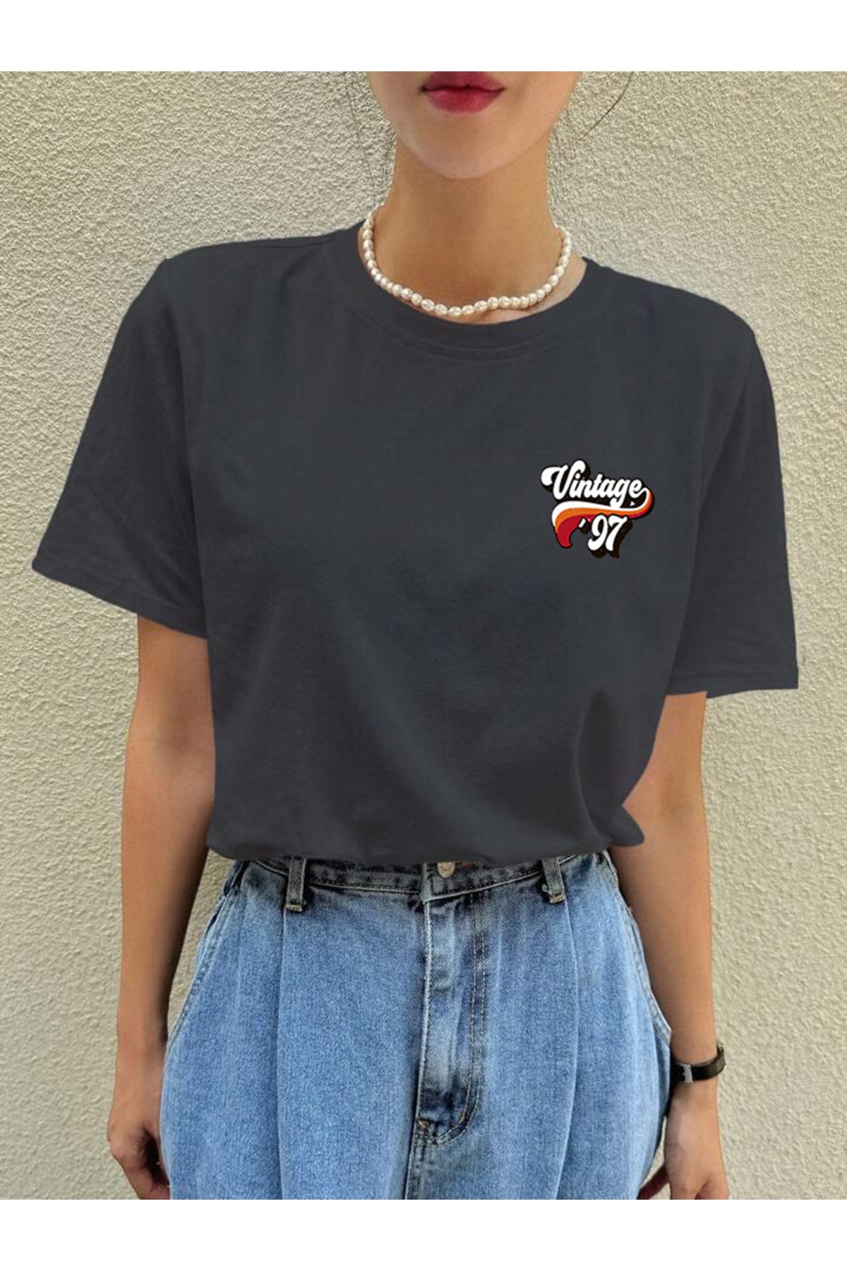 97 Vintage Baskılı Pamuklu Kısa Kol (Oversize) Tshirt