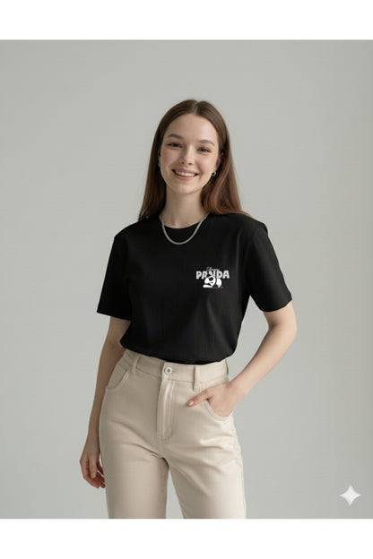 Sleepy Panda Baskılı Regular Kalıp Pamuklu Kadın Tshirt Tişört T-Shirt