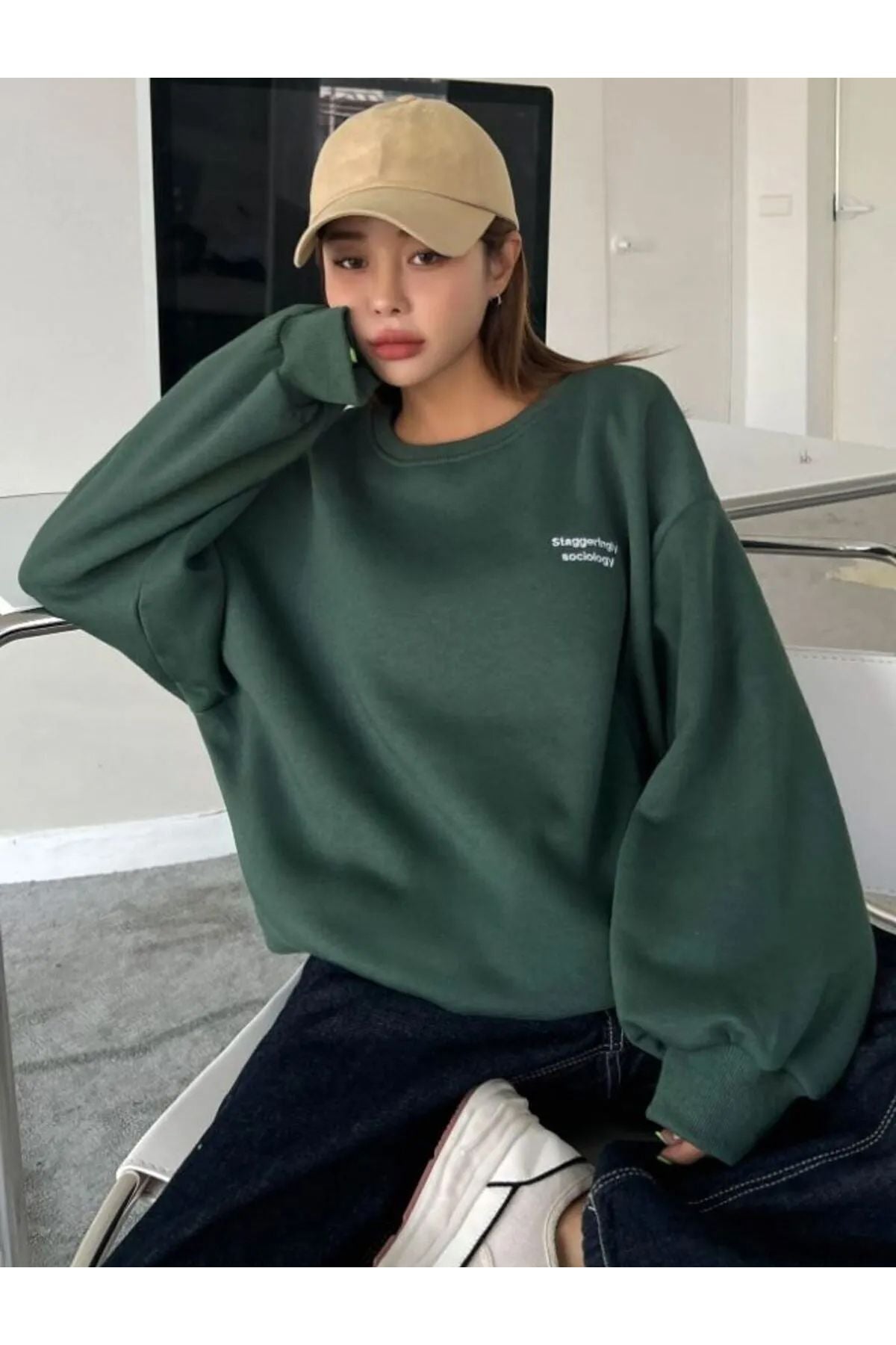 Baskılı Bisiklet Yaka Sweatshirt