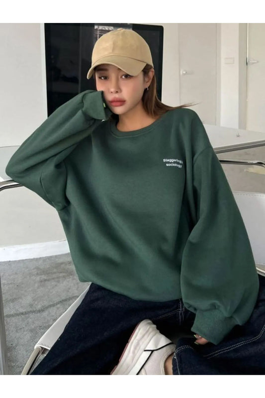 Baskılı Bisiklet Yaka Sweatshirt