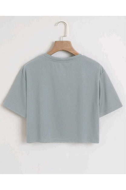 Happy Papatya Baskılı Kadın Oversize Crop T-shirt