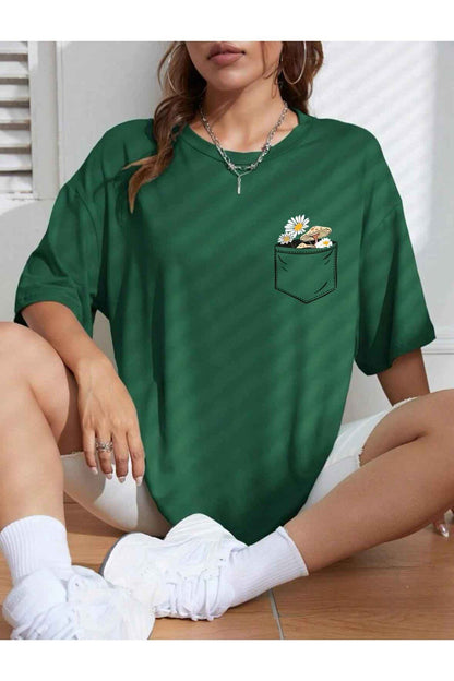 Çiçek Baskılı Unisex Oversize ( Geniş Kalıp ) Tshirt