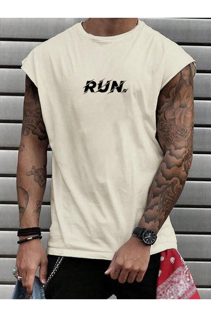 Run Baskılı Kolsuz Oversize Kalıp T-shirt