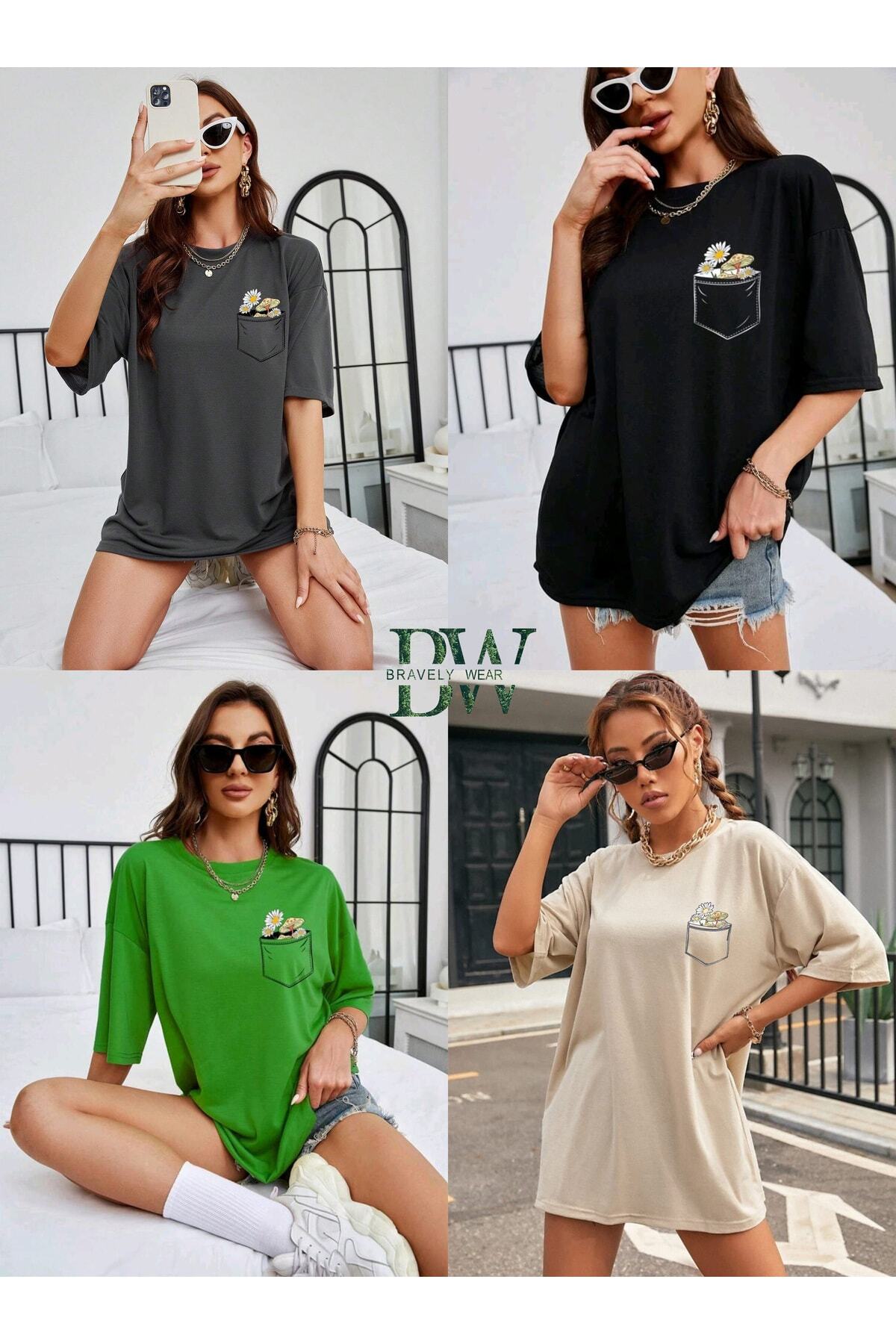 4ü1 Arada Çiçek Baskılı Unisex Oversize ( Geniş Kalıp ) Tshirt