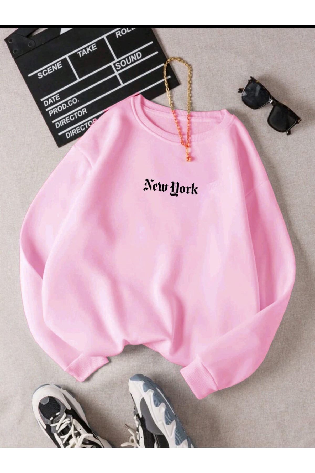 NEW YORK SLOGAN Baskılı Bisiklet Yaka OVERSIZE Sweatshirt