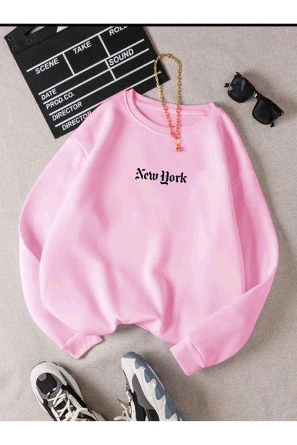 NEW YORK SLOGAN Baskılı Bisiklet Yaka OVERSIZE Sweatshirt