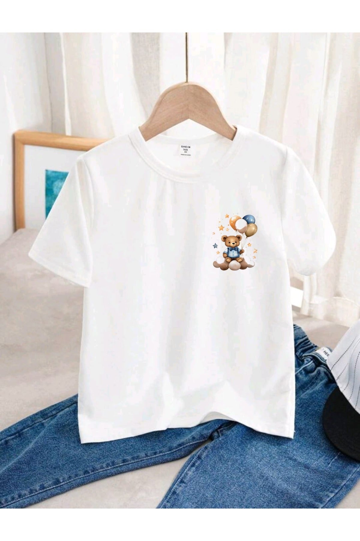 Çocuk Beyaz Tshirt Çeşitli Karışık MİX Baskılı Bisiklet Yaka Pamuklu T-shirt