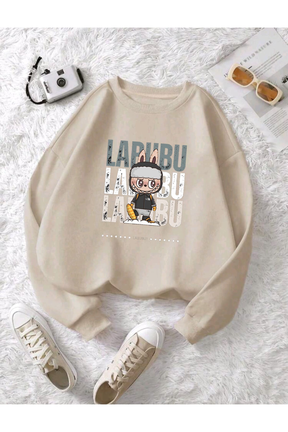 LABUBU Sweatshirt Unisex Pamuklu Şardonlu