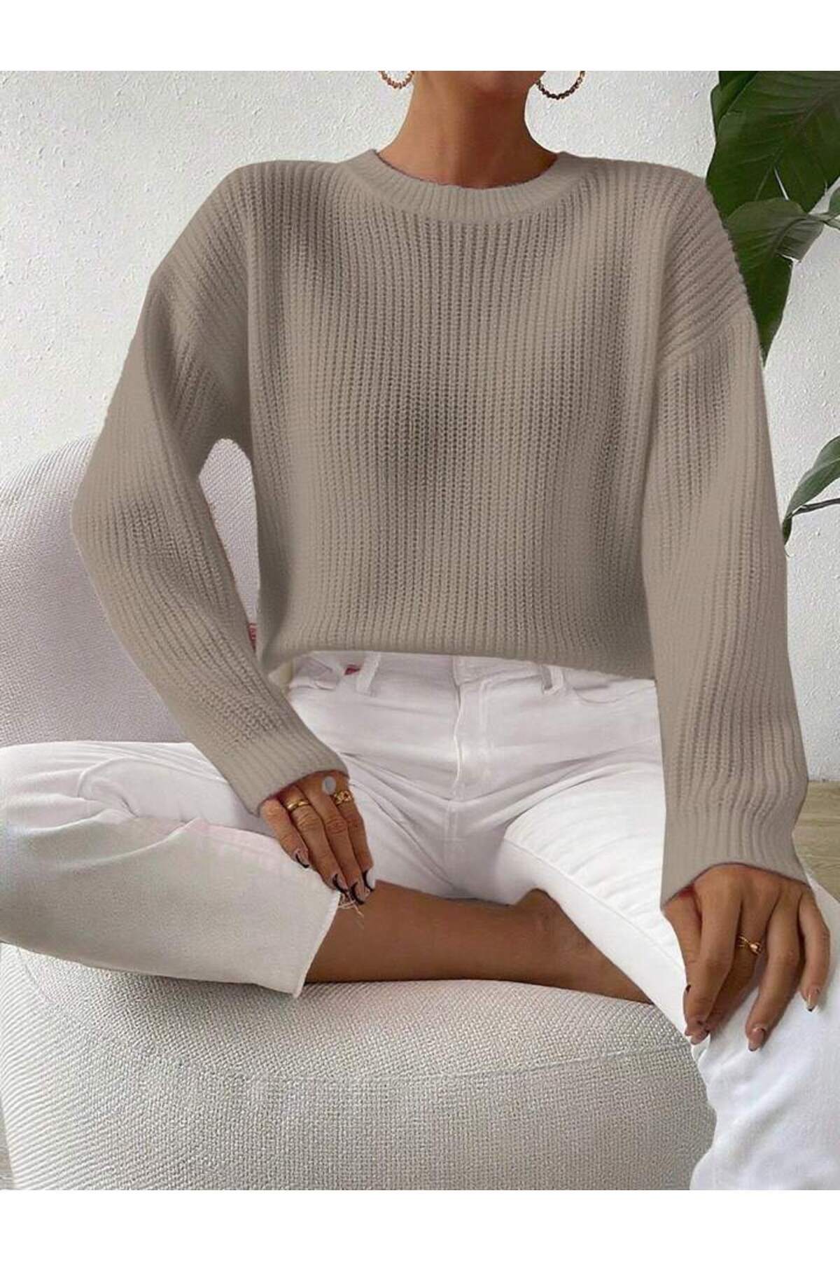 TRİKO Örme Oversize Bisiklet Yaka Kazak BTK
