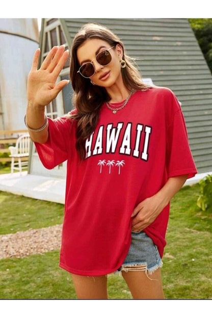 Hawaii Baskılı Oversize T-shirt