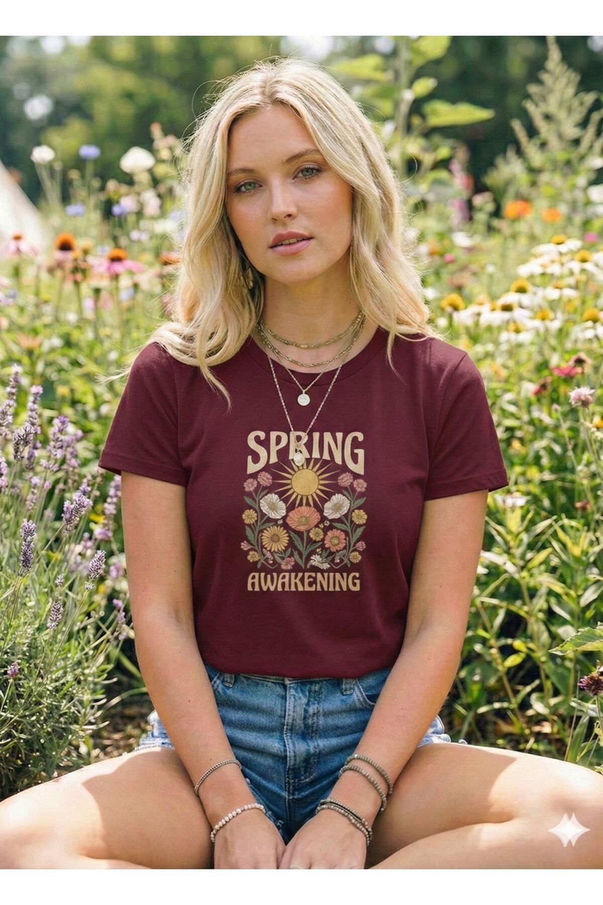 SPRING AWAKENING Baskılı Kadın Pamuklu Bisiklet Yaka T-shirt