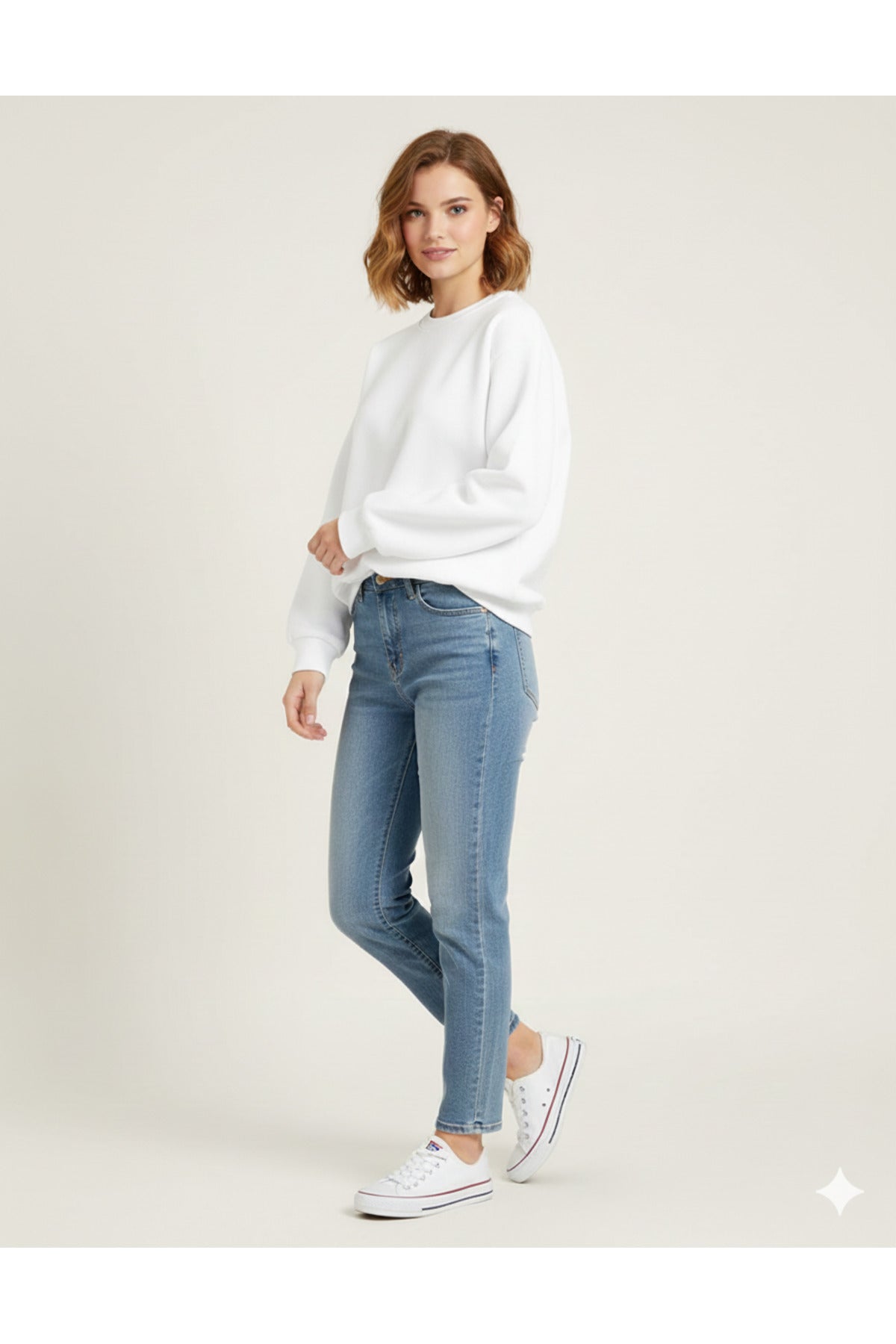 Basic Düz Baskısız Kadın Bisiklet Yaka Sweatshirt