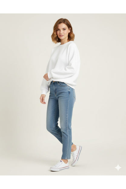 Basic Düz Baskısız Kadın Bisiklet Yaka Sweatshirt
