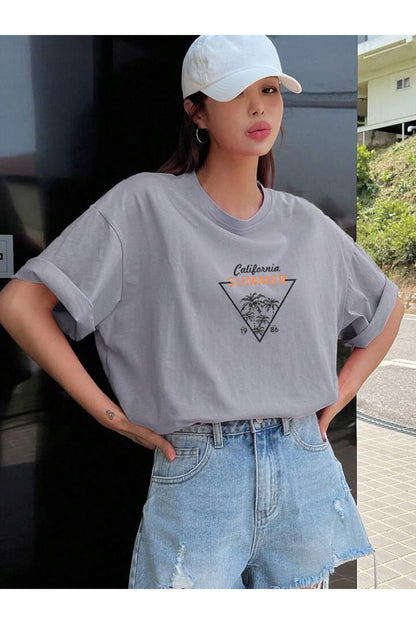 CALIFORNIA SUMMER Baskılı Pamuklu Kısa Kol (Oversize) Tshirt