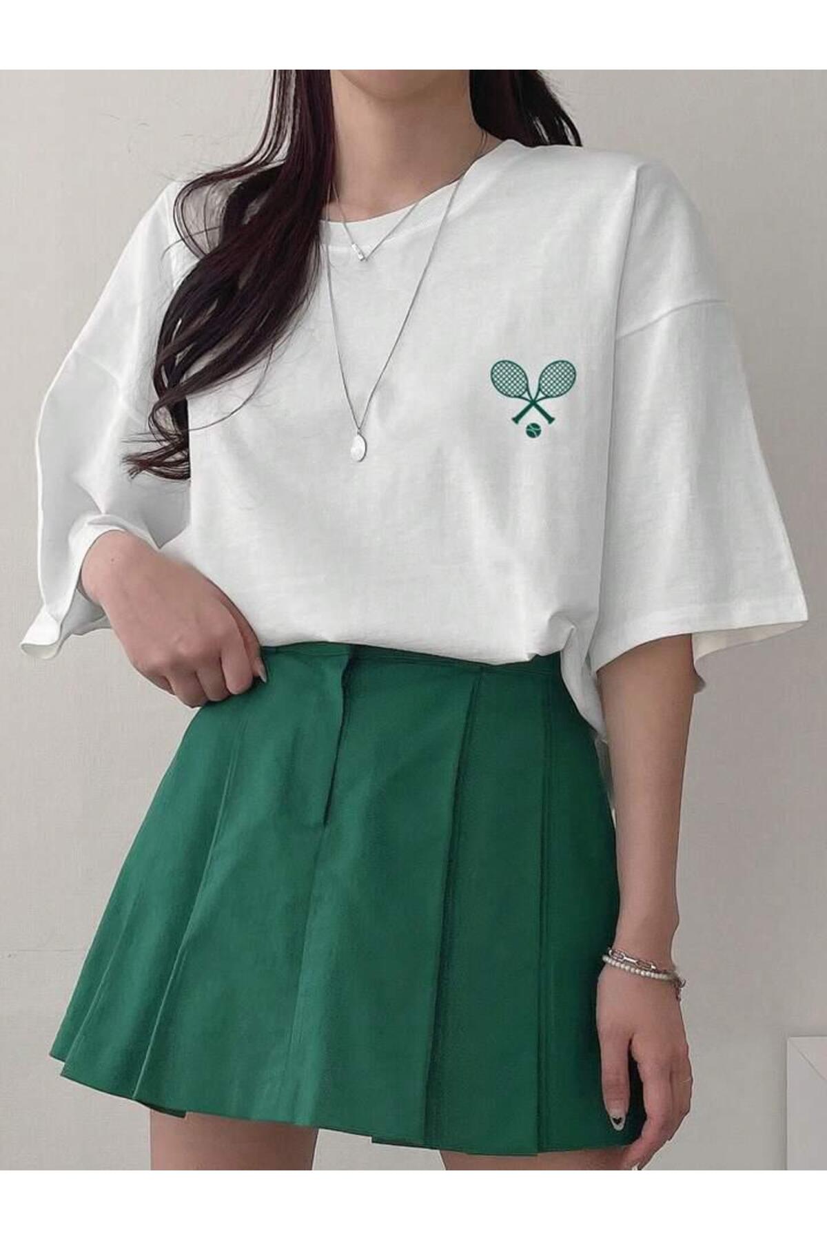 TENİS RAKET Baskılı Pamuklu Kısa Kol (Oversize) Tshirt