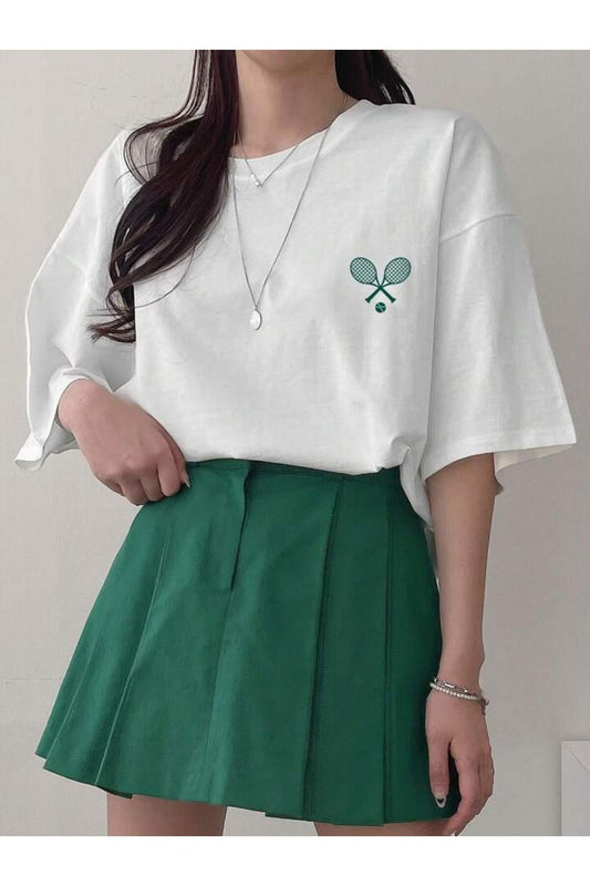 TENİS RAKET Baskılı Pamuklu Kısa Kol (Oversize) Tshirt