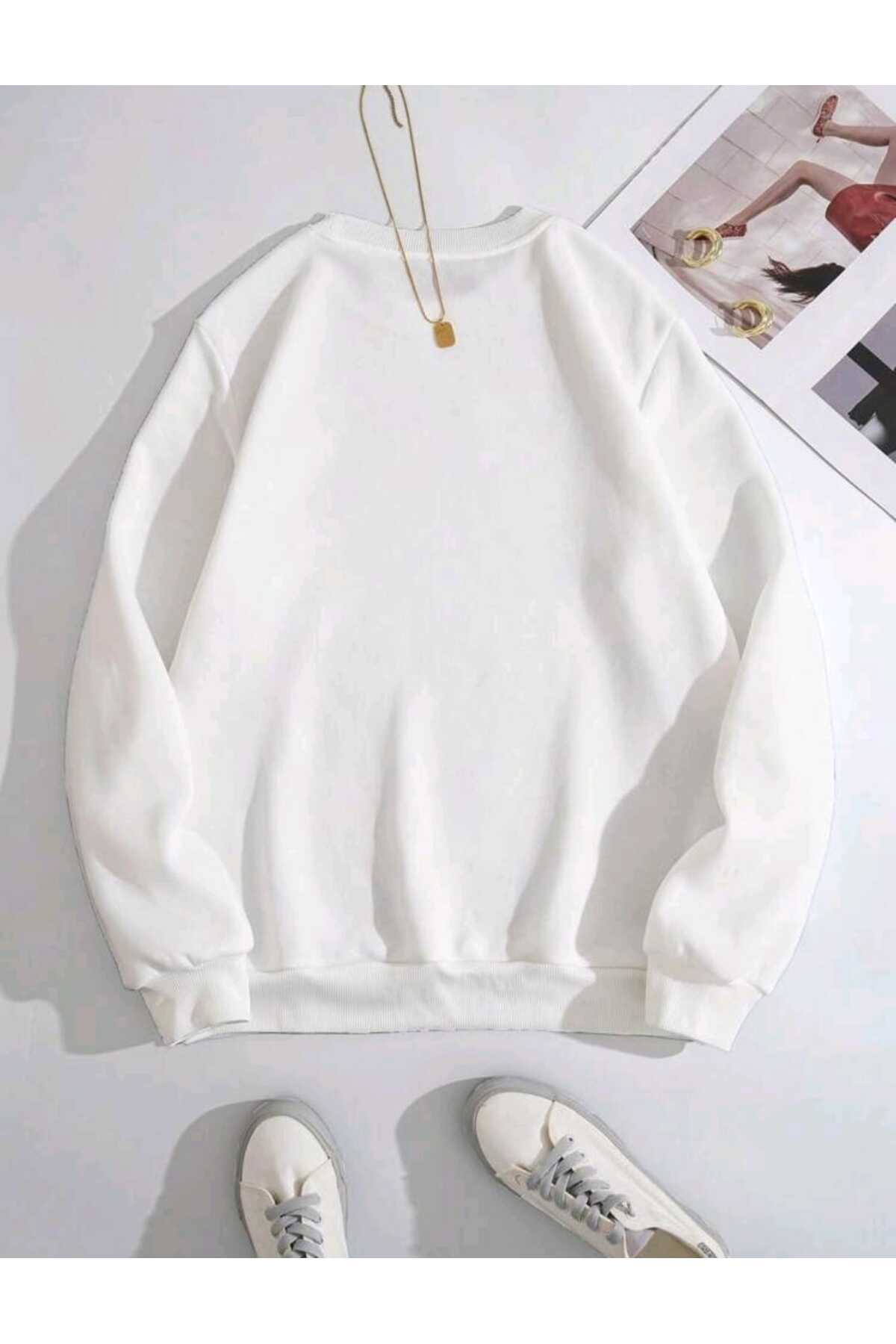 Düz Baskısız Giy Çık Oversize Kalıp Bisiklet Yaka Sweatshirt