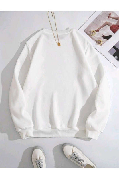 Düz Baskısız Giy Çık Oversize Kalıp Bisiklet Yaka Sweatshirt