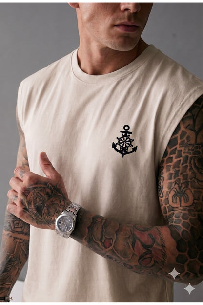GEMİ ÇAPASI Baskılı Erkek (Sıfır Kol) Sporcu Kolsuz Atlet Tshirt
