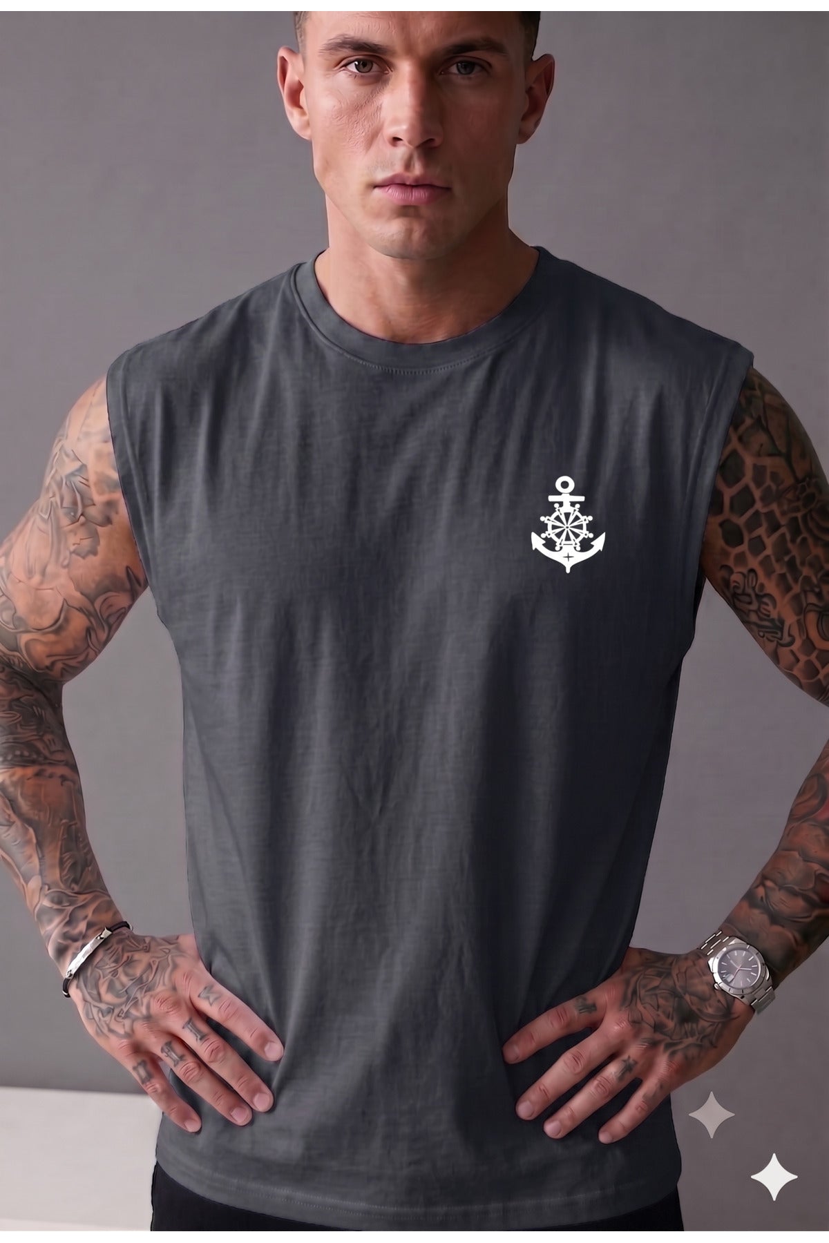 GEMİ ÇAPASI Baskılı Erkek (Sıfır Kol) Sporcu Kolsuz Atlet Tshirt