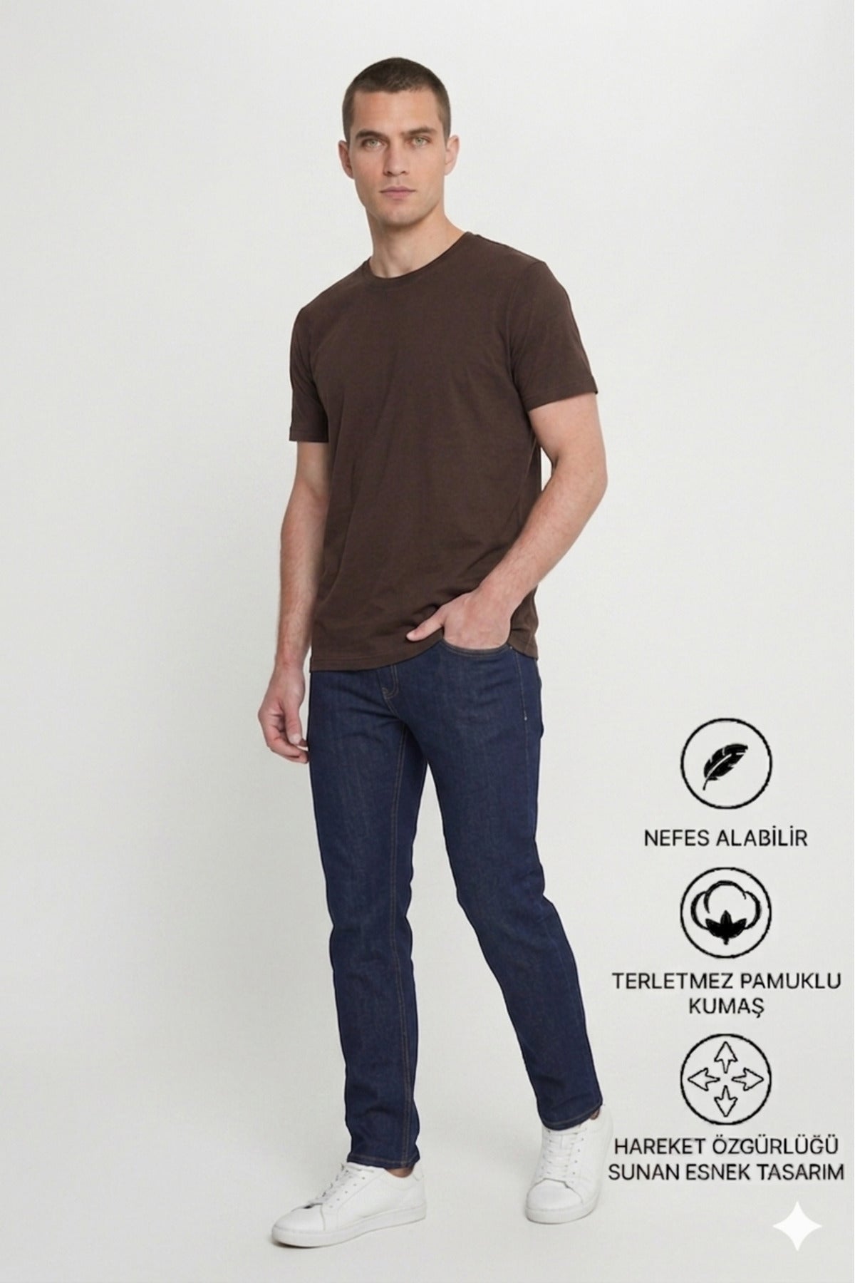 Erkek Slim Fit Bisiklet Yaka Kısa Kollu Yumuşak Tuşeli Basic Siyah Tişört