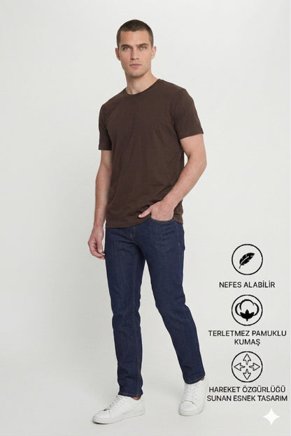 Erkek Slim Fit Bisiklet Yaka Kısa Kollu Yumuşak Tuşeli Basic Siyah Tişört