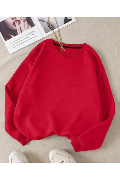 Bisiklet Yaka Sweatshirt Düz Baskısız ( Soft ) Geniş Kalıp