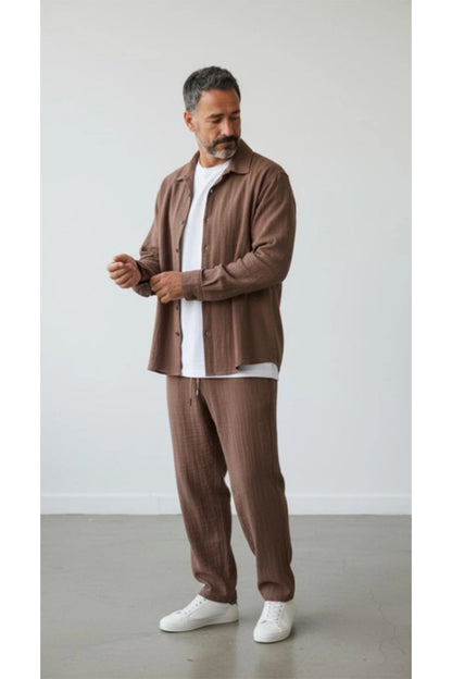 Erkek Uzun Kollu (Gömlek ve Pantolon) Bürümcük Eşofman Takım