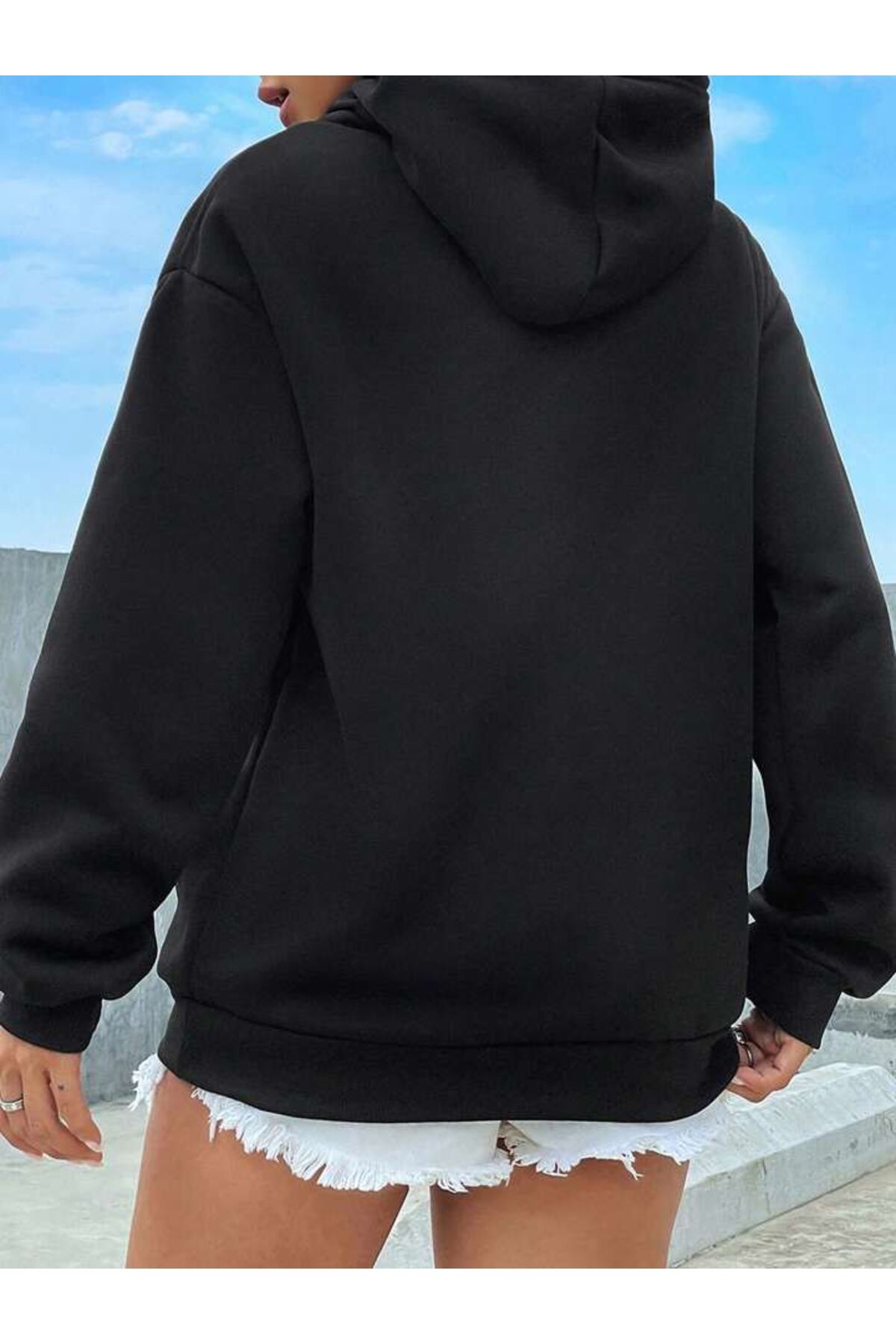 DÜZ KAPÜŞONLU OVERSİZE SWEATSHİRT