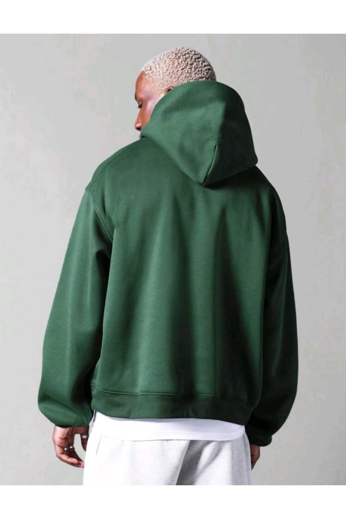 Basic baskısız pamuklu oversize kapüşonlu