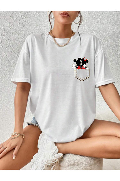 MINNIE & MICKEY MOUSE Baskılı Rahat Kalıp Tshirt