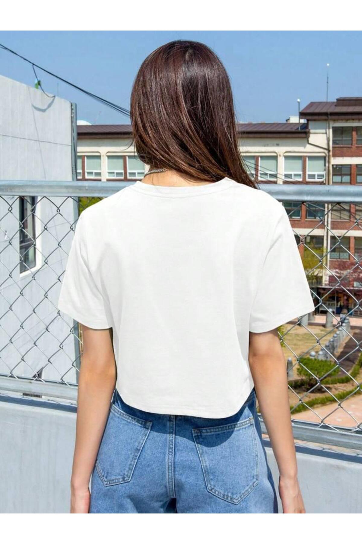 Crop Oversize Pamuklu Çiçekli Tişört