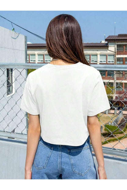 Crop Oversize Pamuklu Çiçekli Tişört