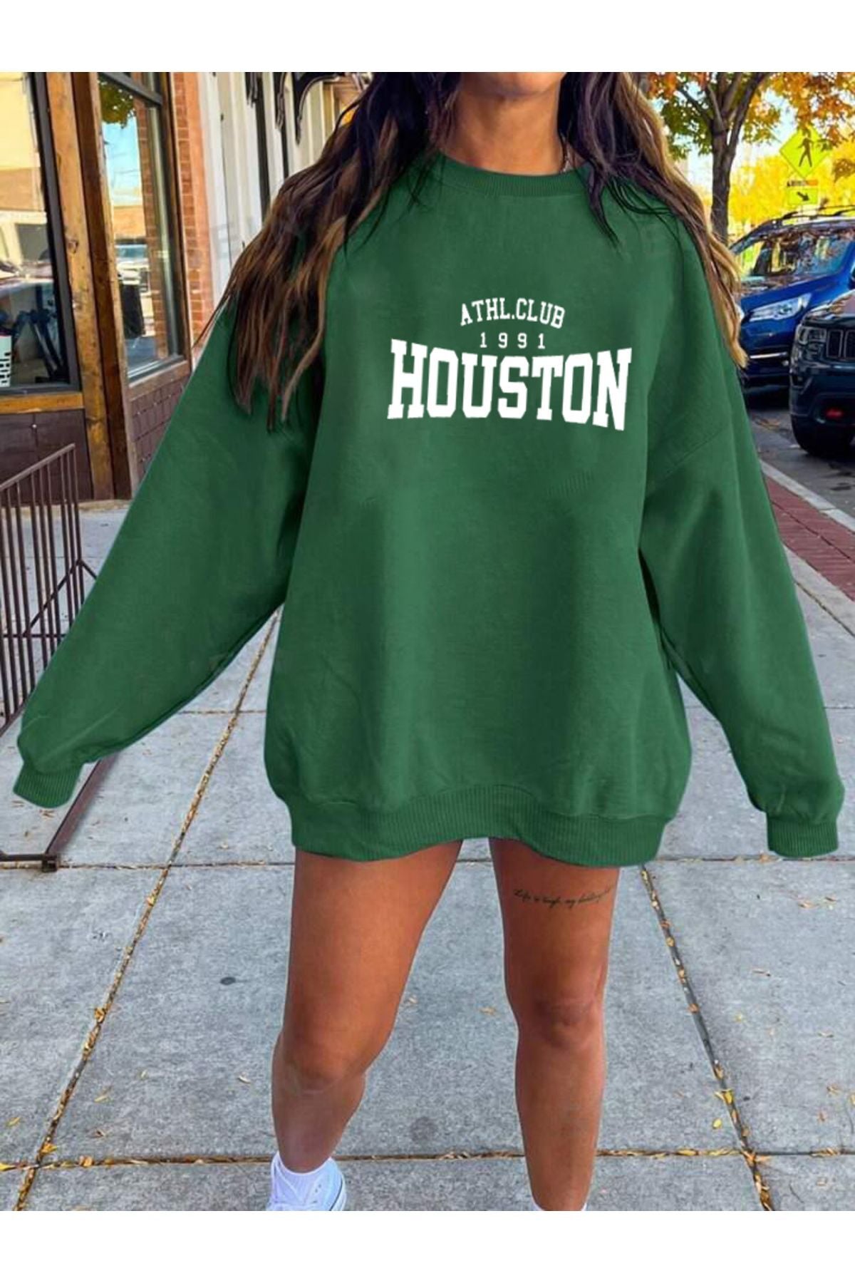 HOUSTON ATL Baskılı Bisiklet Yaka Sweatshirt