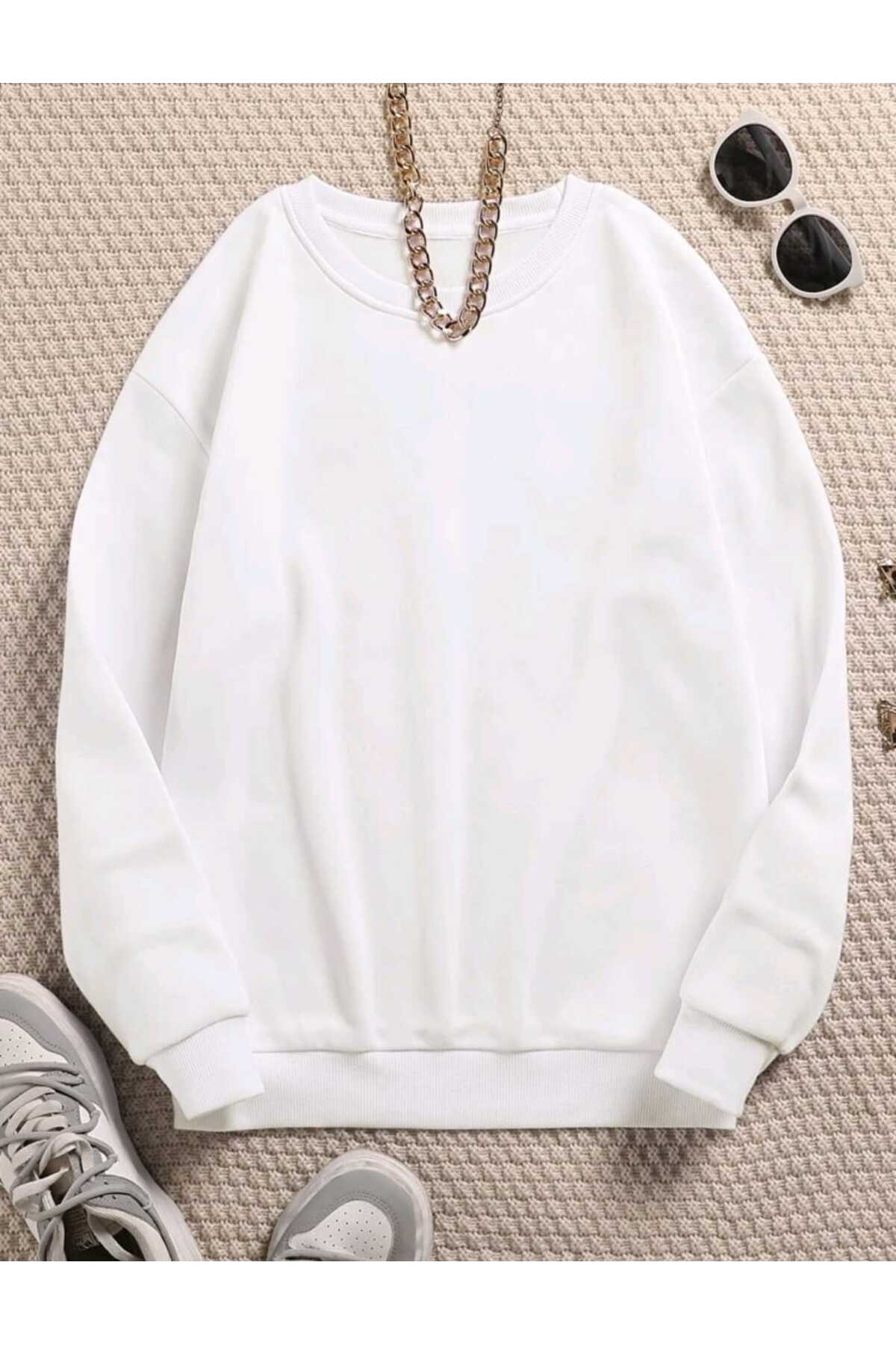 Bisiklet Yaka Sweatshirt Düz Baskısız ( SOFT ) Geniş Kalıp