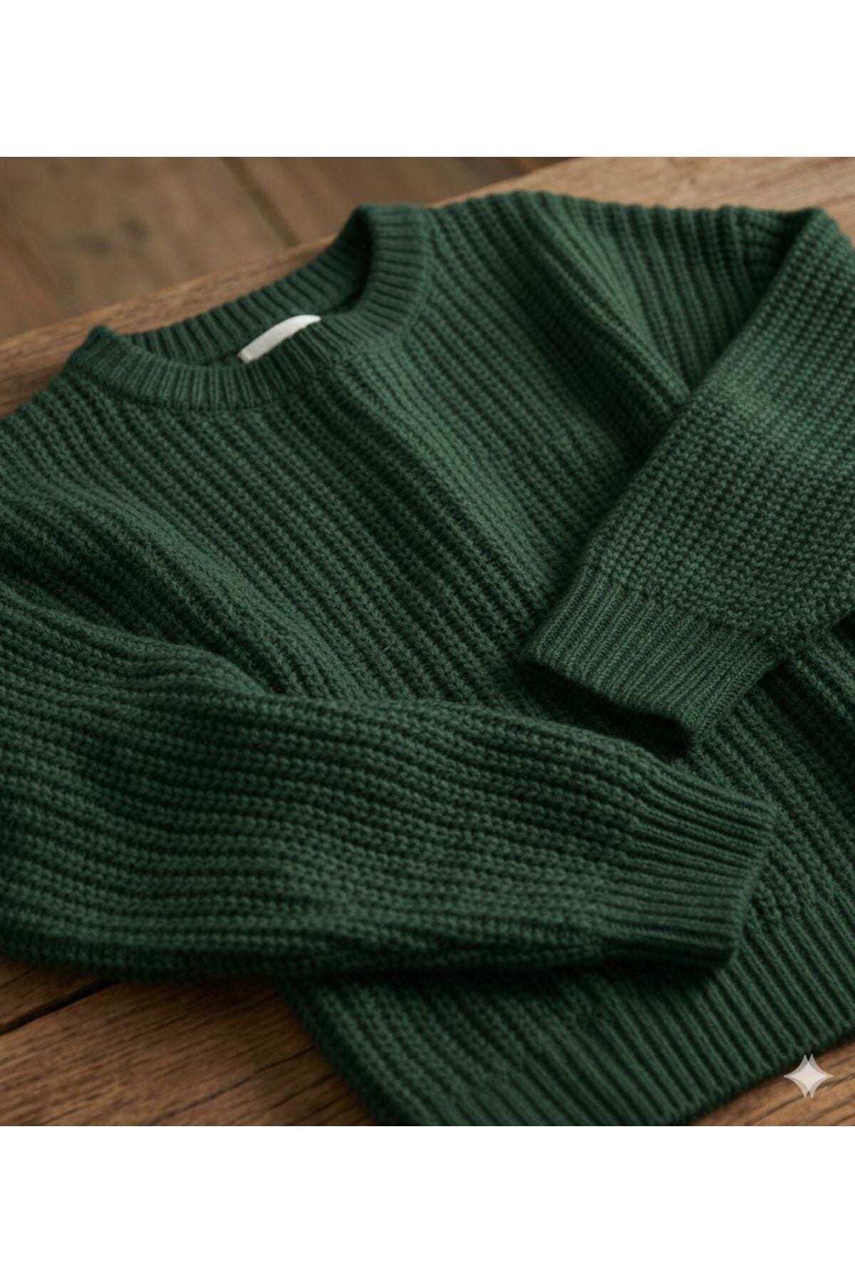 Nefti Yeşil Bisiklet Yaka Oversize Kadın Triko Örme Kazak