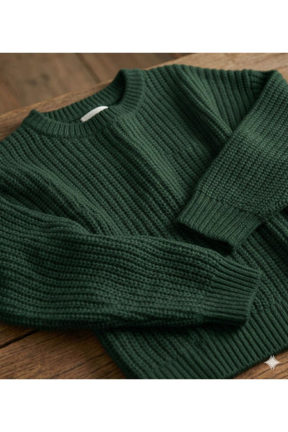 Nefti Yeşil Bisiklet Yaka Oversize Kadın Triko Örme Kazak