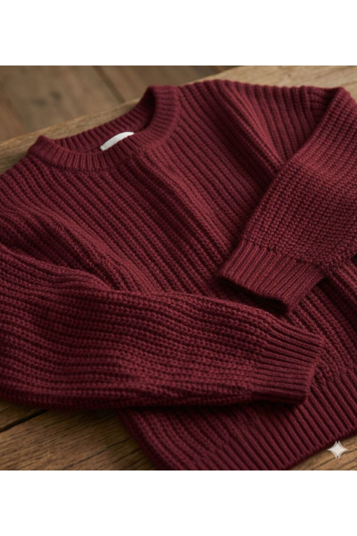 Bordo Bisiklet Yaka Oversize Kadın Triko Örme Kazak