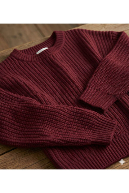 Bordo Bisiklet Yaka Oversize Kadın Triko Örme Kazak