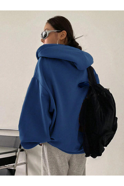 Balon Kol Süper Kalite Pamuklu Unisex Düz Renk Kapüşonlu Oversize Hırka