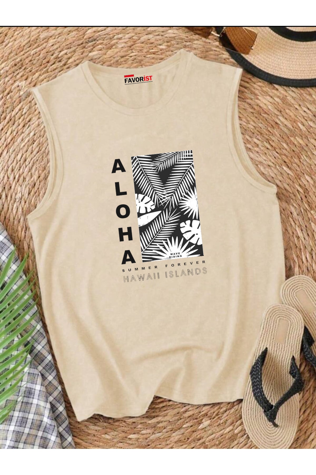 ALOHA SUMMER Omuzu Açık Kadın Pamuklu Kolsuz Yazlık T-shirt Atlet