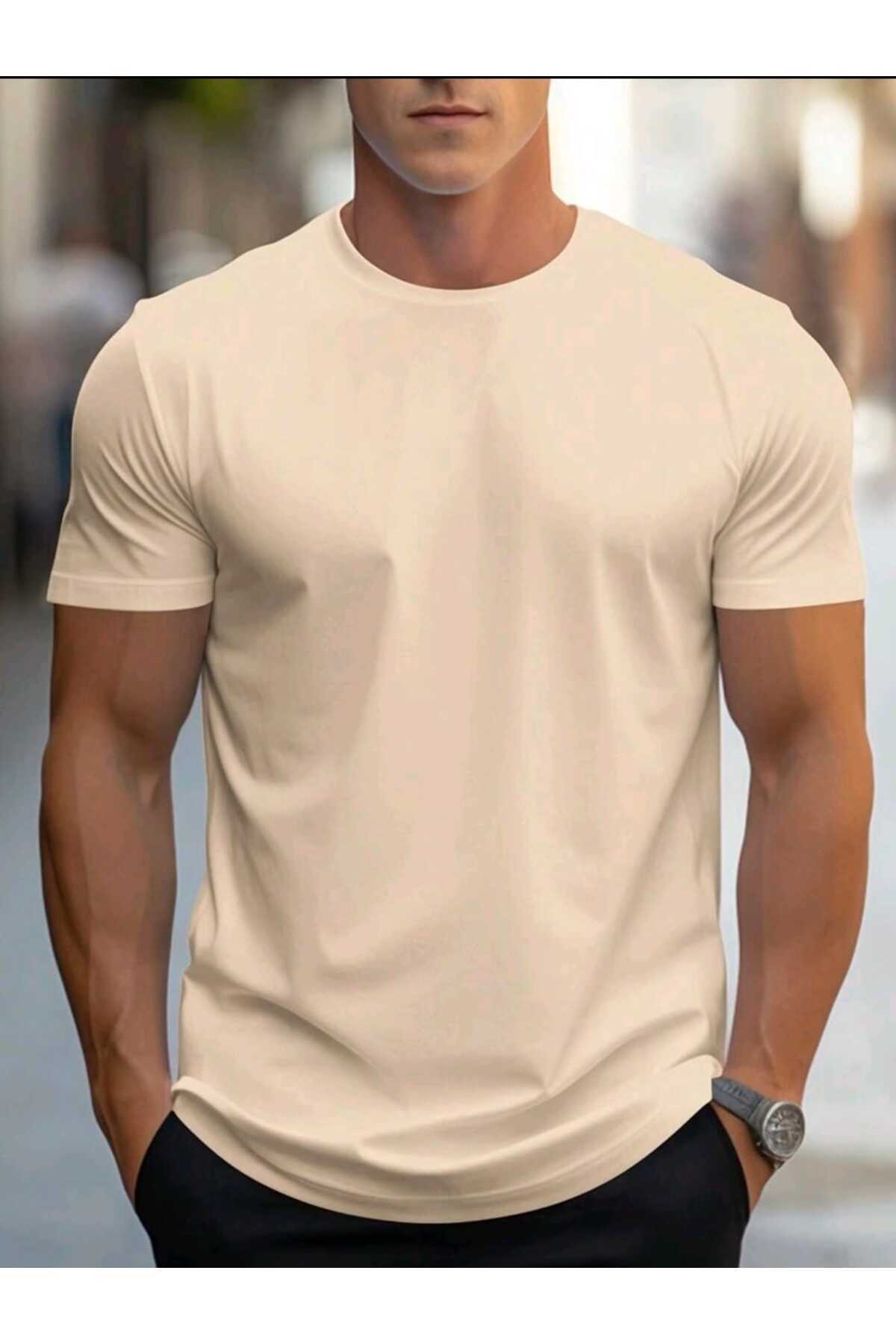 Erkek yazlık pamuklu Basic T-shirt Düz Model
