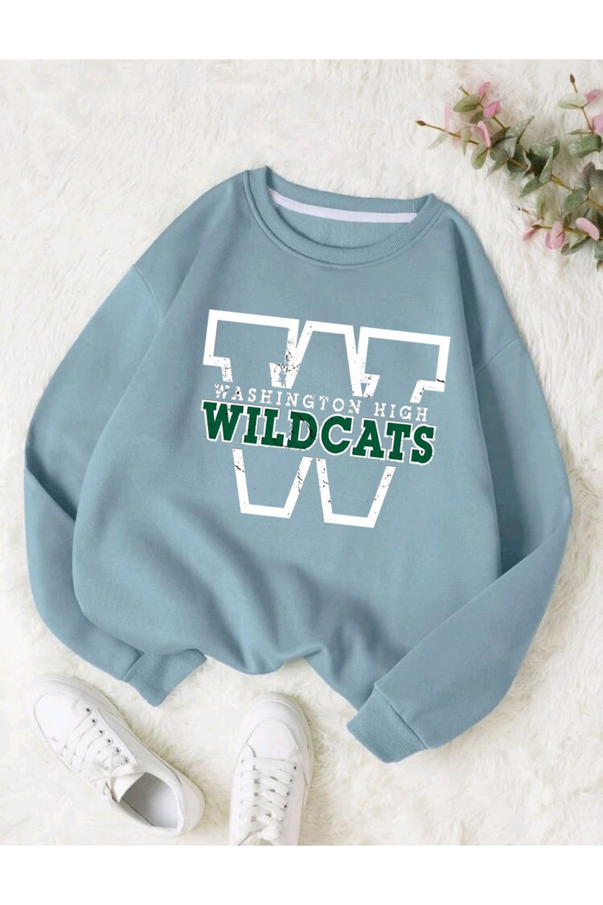 WILD CATS Baskılı Oversize Bisiklet Yaka Sweatshirt