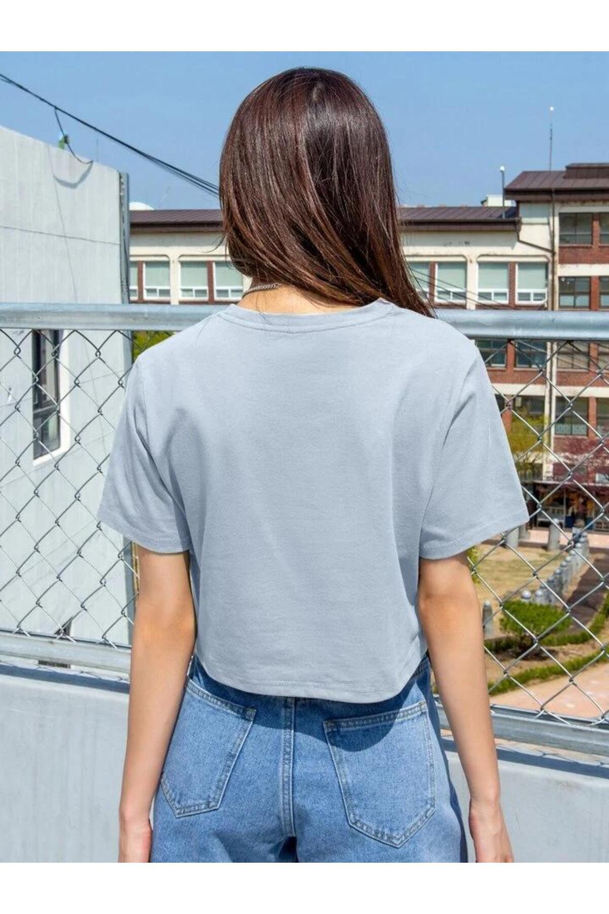 Crop Oversize Pamuklu Çiçekli Tişört