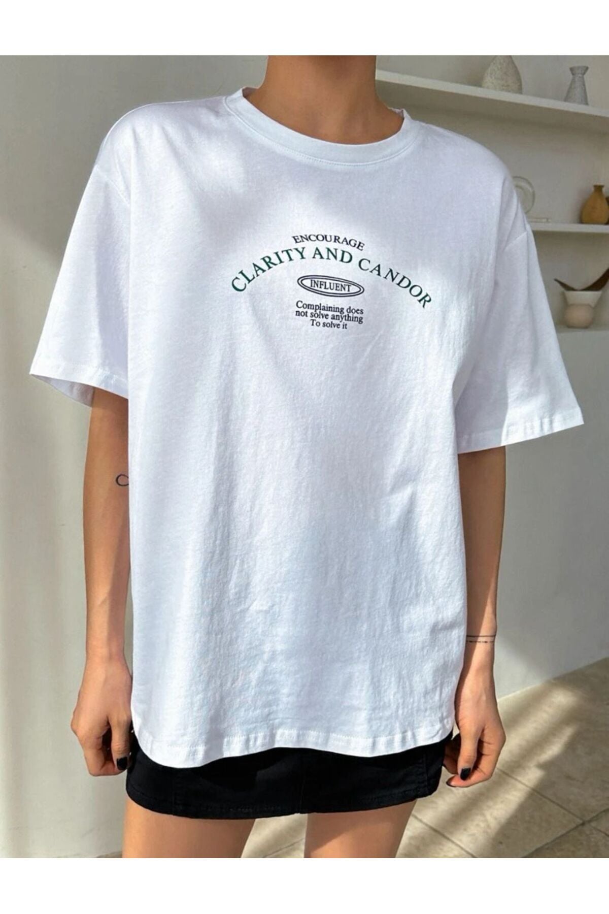 CLARITY Baskılı Oversize Pamuklu Tshirt